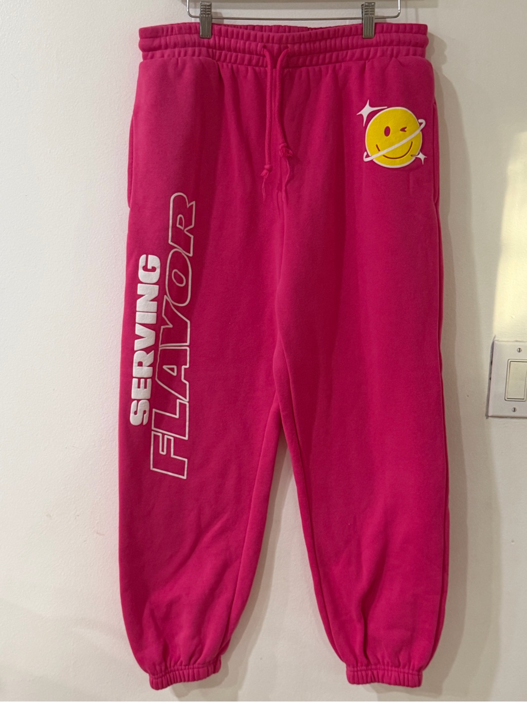 Hot Pink Graphic Joggers With Smiley Planet Patch